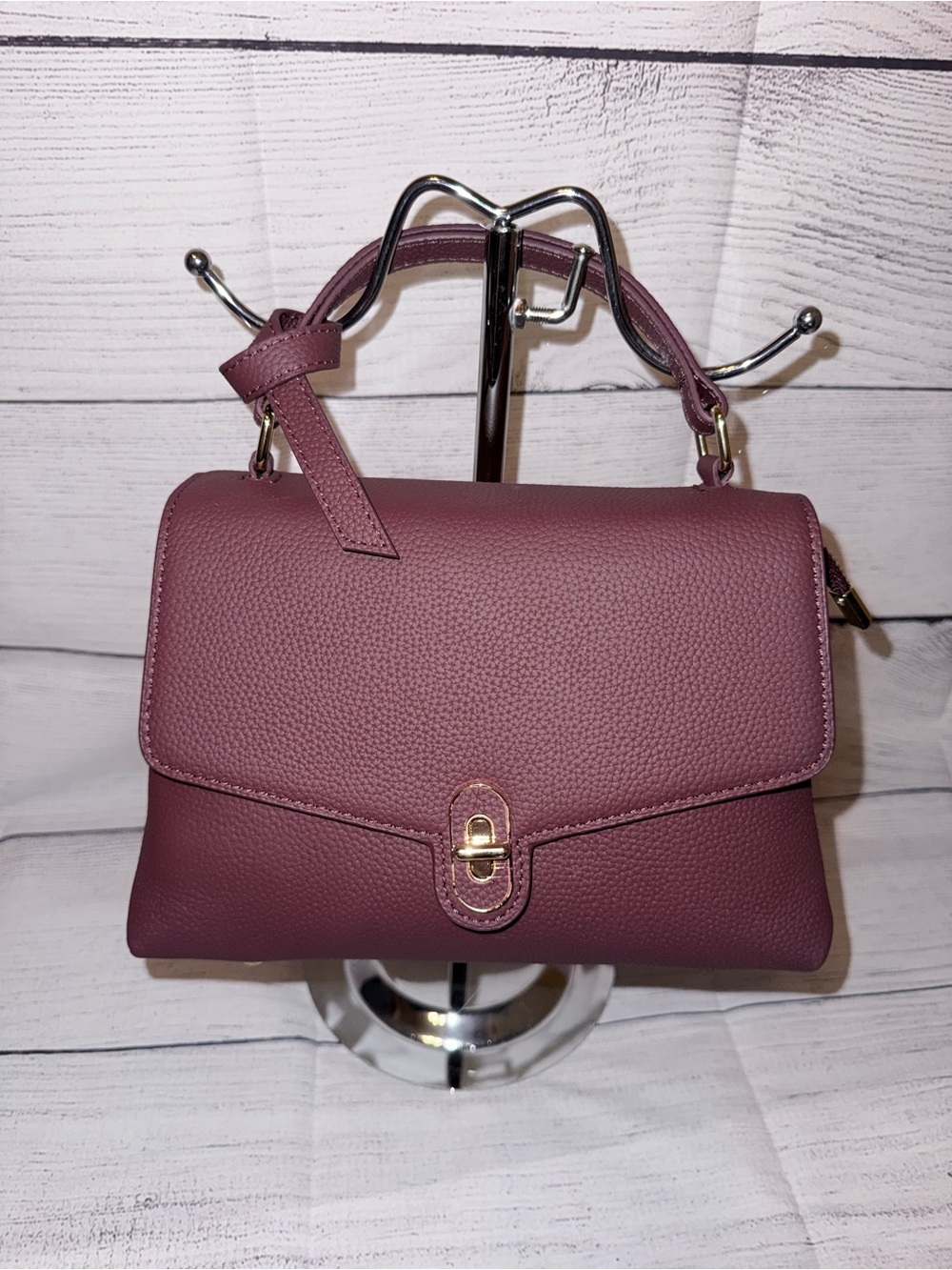 Top-Handle Oxblood Crossbody Bag with Gold-Tone Closure NWOT